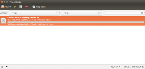 L'interface de Transmission sous Ubuntu 15.10