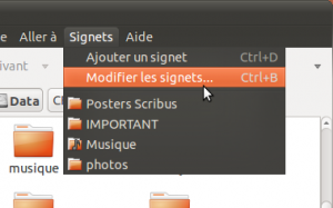 menu Signets de GNOME Fichiers