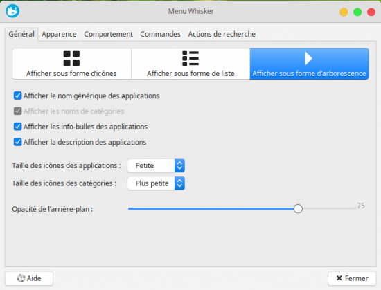 Configuration du Menu Whisker